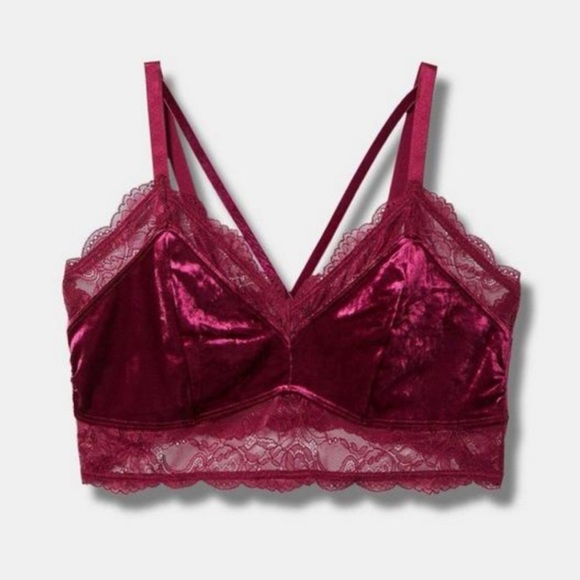 ๐ Crushed Velour Lace Triangle Bralette 1 1X 14 16 NWT Torrid New! - Picture 3 of 5